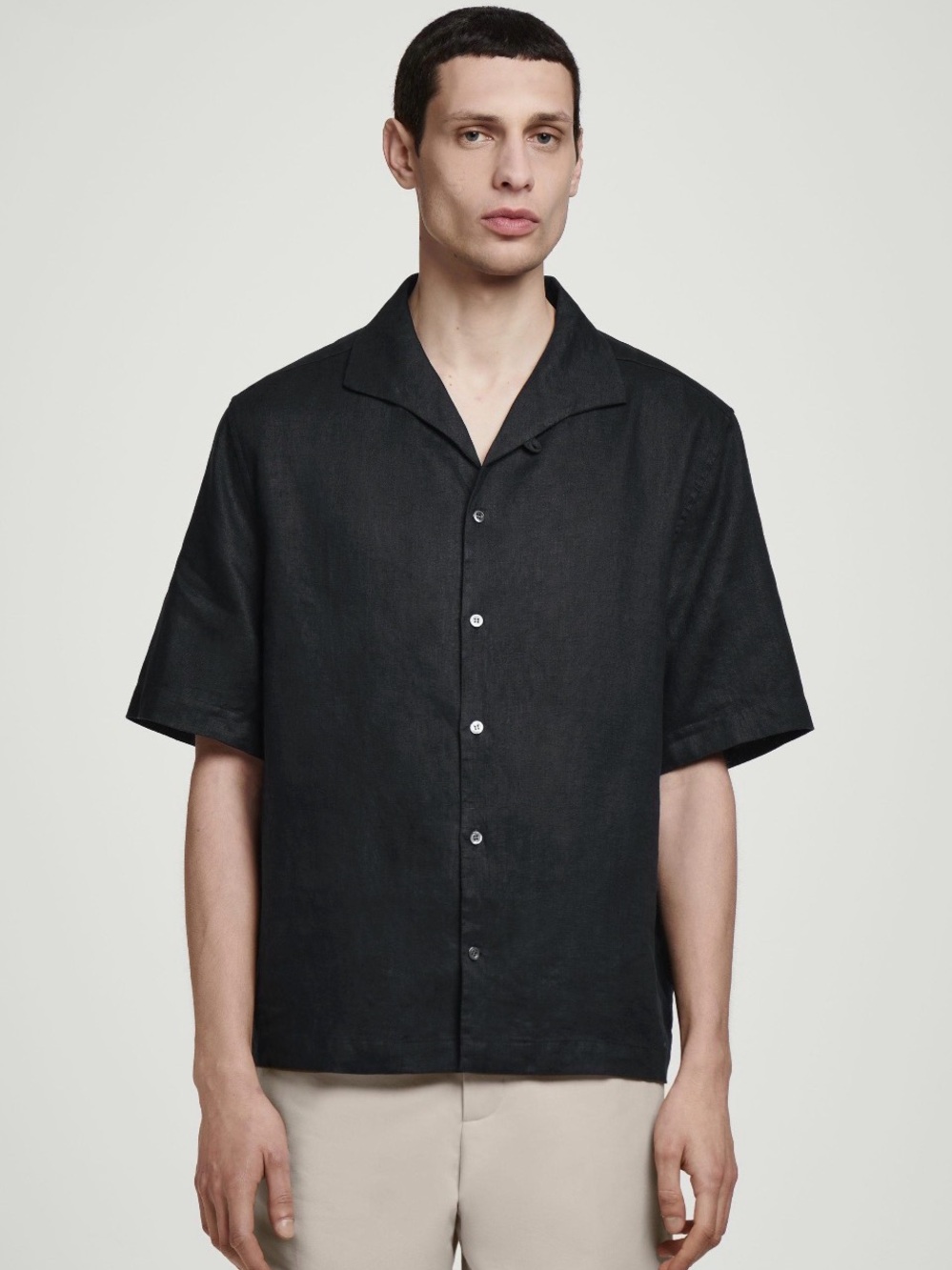 NWT COS Men’s 100% Linen Shirt Black Regular Fit Size L